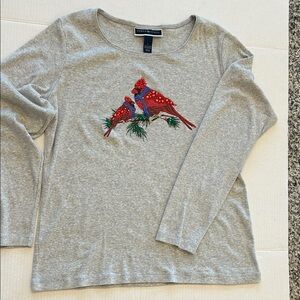 Karen Scott Heather Gray Top with bead embellishment Cardinals size large